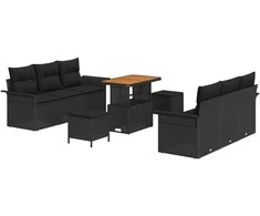 Sodo Sofų Rinkinys su pagalve su saugykla 9 pcs Juoda