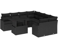 Sodo Sofų Rinkinys su pagalve 9 pcs Juoda Poli ratanas