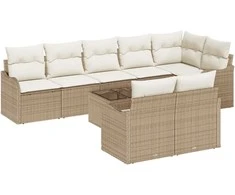 Lauko baldų komplektas Sodo Sofų Rinkinys 9 pcs Bežinė ir balta poliratanas