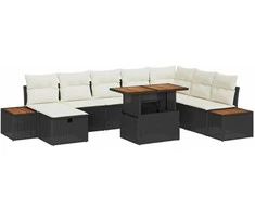 Lauko baldų komplektas Sodo Sofų Rinkinys su pagalve 9 pcs Juoda poliratanas