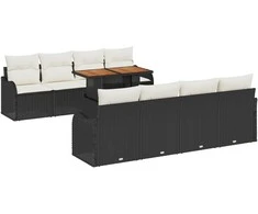 Sodo Sofų Rinkinys su saugykla 9 pcs Juoda Poli ratanas