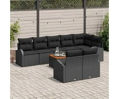 Lauko baldų komplektas Sodo Sofų Rinkinys su pagalve 9 pcs Juoda poliratanas