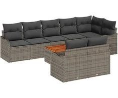 Lauko baldų komplektas Sodo Sofų Rinkinys su pagalve 9 pcs Pilka poliratanas