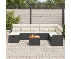 Sodo Sofų Rinkinys su pagalve 9 pcs Juoda Poli ratanas