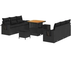 Sodo Sofų Rinkinys su pagalve su saugykla 9 pcs Juoda