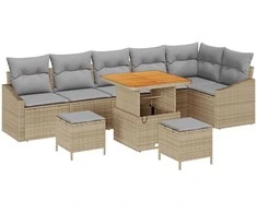 Lauko baldų komplektas Sodo Sofų Rinkinys su pagalve 9 pcs Smėlio poliratanas