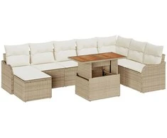 Lauko baldų komplektas Sodo Sofų Rinkinys su saugykla 9 pcs Smėlio Poli ratanas