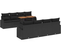 Sodo Sofų Rinkinys su saugykla 9 pcs Juoda Poli ratanas