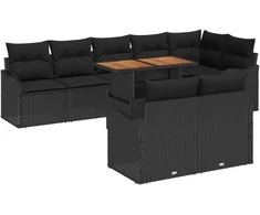 Sodo Sofų Rinkinys su pagalve 9 pcs Juoda