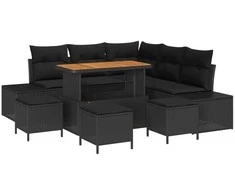 Lauko baldų komplektas Sodo Sofų Rinkinys su pagalve 9 pcs Juoda poliratanas