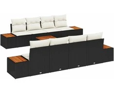 Lauko baldų komplektas Sodo Sofų Rinkinys su pagalve 9 pcs Juoda Poli ratanas