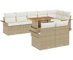 Sodo Sofų Rinkinys su saugykla 9 pcs Smėlio Poli ratanas