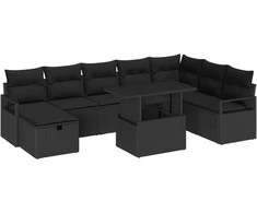 Lauko baldų komplektas Sodo Sofų Rinkinys su pagalve 9 pcs Juoda Poli ratanas