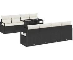 Sodo Sofų Rinkinys 9 pcs Juoda ir kreminė poliratanas