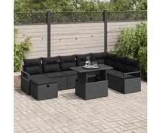 Lauko baldų komplektas Sodo Sofų Rinkinys su pagalve 9 pcs Juoda Poli ratanas