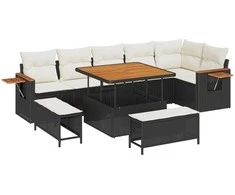 Sodo Sofų Rinkinys su pagalve 9 pcs Juoda ir kreminė