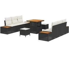 Lauko baldų komplektas Sodo Sofų Rinkinys 9 pcs Juoda poliratanas