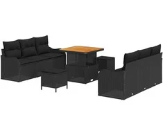 Sodo Sofų Rinkinys su pagalve su saugykla 9 pcs Juoda