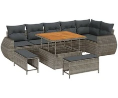 Lauko baldų komplektas Sodo Sofų Rinkinys 9 pcs Pilka poliratanas