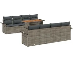 Sodo Sofų Rinkinys su saugykla 9 pcs Pilka Poli ratanas