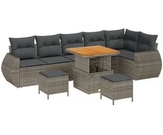 Lauko baldų komplektas Sodo Sofų Rinkinys 9 pcs Pilka poliratanas