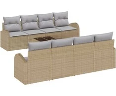 Sodo Sofų Rinkinys su pagalve 9 pcs Bežinė ir pilka poliratanas