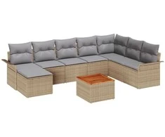 Sodo Sofų Rinkinys 9 pcs Bežinė ir šviesiai pilka poliratanas