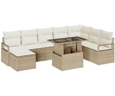 Sodo Sofų Rinkinys su pagalve 9 pcs smėlio ir kreminės spalvos