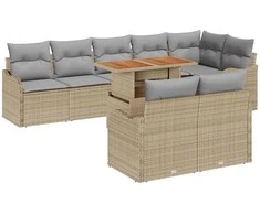 Sodo Sofų Rinkinys su saugykla 9 pcs Smėlio Poli ratanas