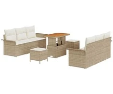 Sodo Sofų Rinkinys su pagalve 9 pcs Bežinė ir kreminė
