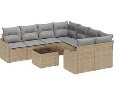 Sodo Sofų Rinkinys su pagalve su saugykla 9 pcs Bežinė ir pilka