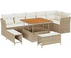 Sodo Sofų Rinkinys su pagalve 9 pcs smėlio ir kreminės spalvos