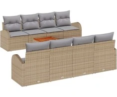 Lauko baldų komplektas Sodo Sofų Rinkinys 9 pcs Bežinė ir šviesiai pilka poliratanas