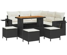 Lauko baldų komplektas Sodo Sofų Rinkinys su pagalve 9 pcs Juoda poliratanas