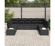 Sodo Sofų Rinkinys su pagalve 9 pcs Juoda Poliratanas