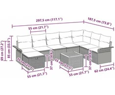 Lauko baldų komplektas Sodo Sofų Rinkinys su pagalve 9 pcs Juoda poliratanas