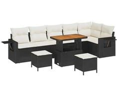Lauko baldų komplektas Sodo Sofų Rinkinys 11 pcs Juoda ir kreminė poliratanas