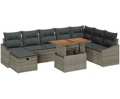 Lauko baldų komplektas Sodo Sofų Rinkinys 9 pcs Pilka poliratanas
