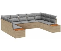 Lauko baldų komplektas Sodo Sofų Rinkinys su pagalve 9 pcs Smėlio Poli ratanas
