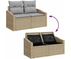Sodo Sofų Rinkinys su saugykla 9 pcs Smėlio Poli ratanas