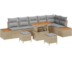 Lauko baldų komplektas Sodo Sofų Rinkinys 9 pcs Smėlio poliratanas