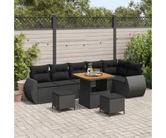 Lauko baldų komplektas Sodo Sofų Rinkinys 9 pcs Juoda poliratanas