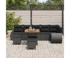 Lauko baldų komplektas Sodo Sofų Rinkinys 9 pcs Juoda poliratanas