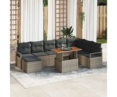 Lauko baldų komplektas Sodo Sofų Rinkinys su saugykla 9 pcs Pilka Poli ratanas