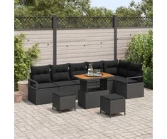 Lauko baldų komplektas Sodo Sofų Rinkinys su pagalve 9 pcs Juoda Poli ratanas