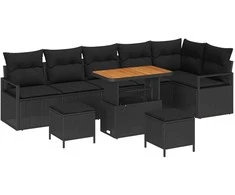Lauko baldų komplektas Sodo Sofų Rinkinys su pagalve 9 pcs Juoda Poli ratanas