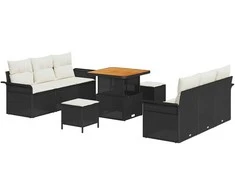 Lauko baldų komplektas Sodo Sofų Rinkinys su pagalve 9 pcs Juoda poliratanas