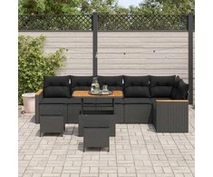 Lauko baldų komplektas Sodo Sofų Rinkinys 9 pcs Juoda poliratanas