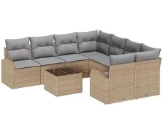 Sofos komplektas su pagalve 9 pcs Bežinė ir pilka poliratanas