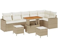 Lauko baldų komplektas Sodo Sofų Rinkinys 9 pcs Smėlio poliratanas